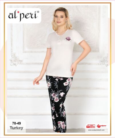 Alperi 78-49 (M-L-XL-XXL) Bayan Kısa Kollu Pijama Takım 4'lü