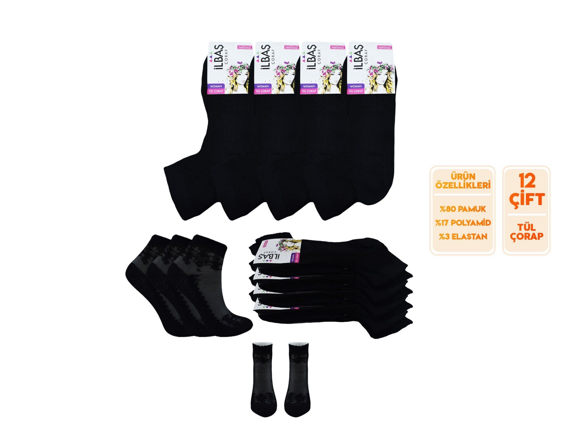 İlbaş 1-6 Bayan Tül Patik 12'li