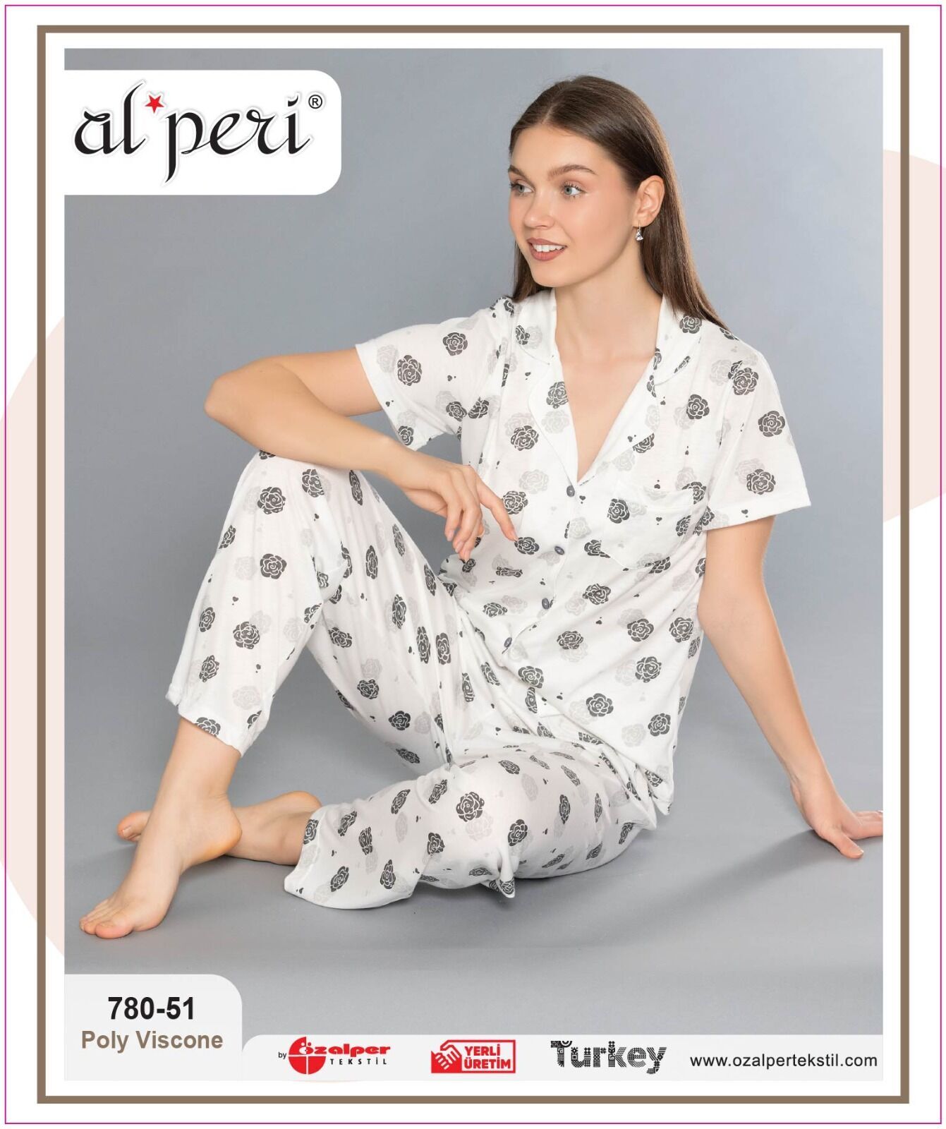 Alperi 780-51 (M-L-XL-XXL) Bayan Kısa Kollu Pijama Takım 4'lü