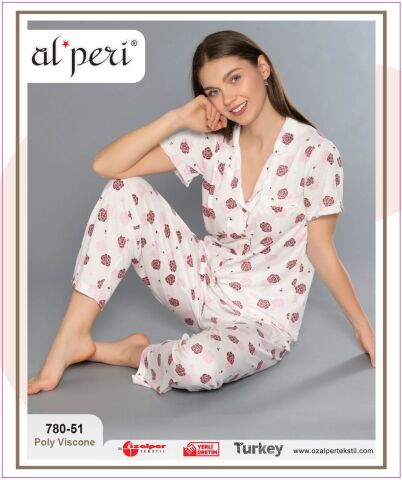 Alperi 780-51 (M-L-XL-XXL) Bayan Kısa Kollu Pijama Takım 4'lü