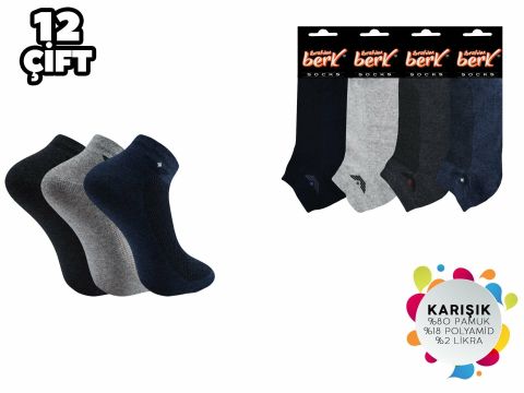 İbrahim Berk 11-12 Erkek Likralı Patik Çorap 12'li