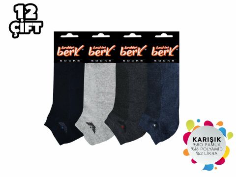İbrahim Berk 11-12 Erkek Likralı Patik Çorap 12'li