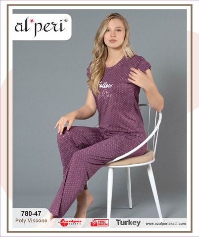 Alperi 780-47 (M-L-XL-XXL) Bayan Kısa Kollu Pijama Takım 4'lü