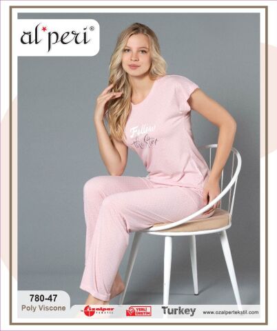 Alperi 780-47 (M-L-XL-XXL) Bayan Kısa Kollu Pijama Takım 4'lü