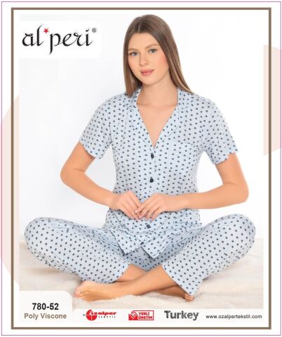 Alperi 780-52 (M-L-XL-XXL) Bayan Kısa Kollu Pijama Takım 4'lü