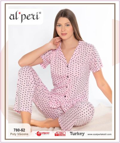 Alperi 780-52 (M-L-XL-XXL) Bayan Kısa Kollu Pijama Takım 4'lü