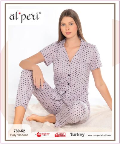 Alperi 780-52 (M-L-XL-XXL) Bayan Kısa Kollu Pijama Takım 4'lü