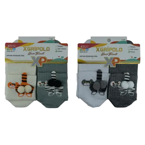 XGRİ POLO B-104 (35-41) Dikişsiz Ponponlu Bayan Soket Çorap 12'li