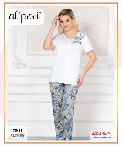 Alperi 78-51 (M-L-XL-XXL) Bayan Kısa Kollu Pijama Takım 4'lü