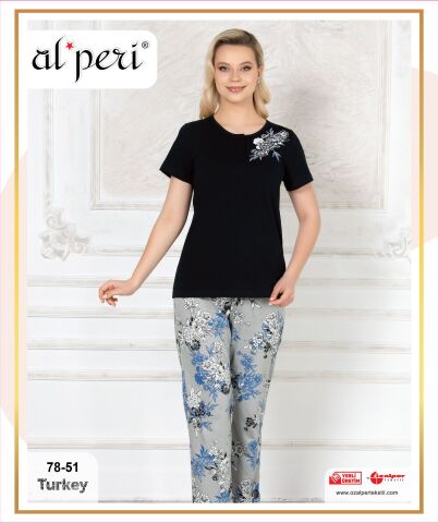 Alperi 78-51 (M-L-XL-XXL) Bayan Kısa Kollu Pijama Takım 4'lü