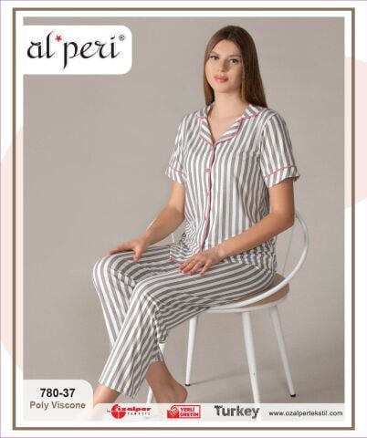 Alperi 780-37 (M-L-XL-XXL) Bayan Kısa Kollu Pijama Takım 4'lü