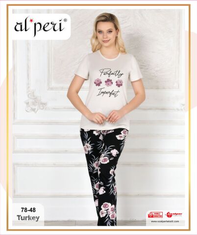 Alperi 78-48 (M-L-XL-XXL) Bayan Kısa Kollu Pijama Takım 4'lü
