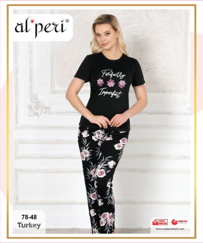 Alperi 78-48 (M-L-XL-XXL) Bayan Kısa Kollu Pijama Takım 4'lü