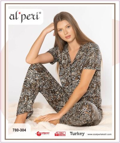 Alperi 780-304 (M-L-XL-XXL) Bayan Kısa Kollu Pijama Takım 4'lü