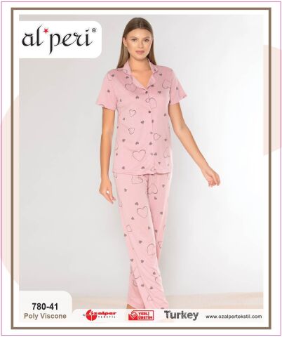 Alperi 780-41 (M-L-XL-XXL) Bayan Kısa Kollu Pijama Takım 4'lü