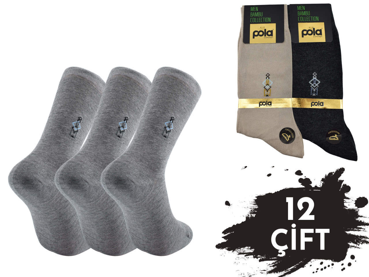 Pola 1602 Yazlık Likralı Erkek Bambu Çorap 12'li