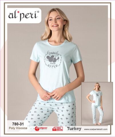 Alperi 780-31 (M-L-XL-XXL) Bayan Kısa Kollu Pijama Takım 4'lü