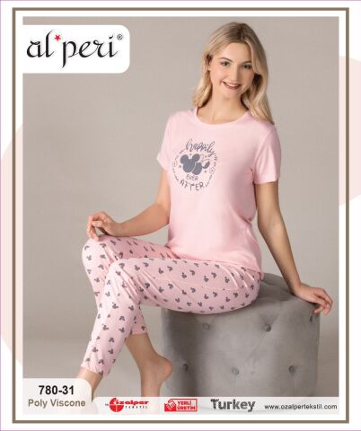 Alperi 780-31 (M-L-XL-XXL) Bayan Kısa Kollu Pijama Takım 4'lü