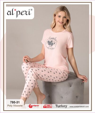Alperi 780-31 (M-L-XL-XXL) Bayan Kısa Kollu Pijama Takım 4'lü