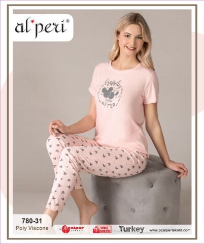 Alperi 780-31 (M-L-XL-XXL) Bayan Kısa Kollu Pijama Takım 4'lü