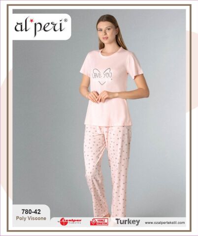 Alperi 780-42 (M-L-XL-XXL) Bayan Kısa Kollu Pijama Takım 4'lü