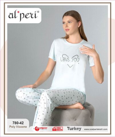 Alperi 780-42 (M-L-XL-XXL) Bayan Kısa Kollu Pijama Takım 4'lü