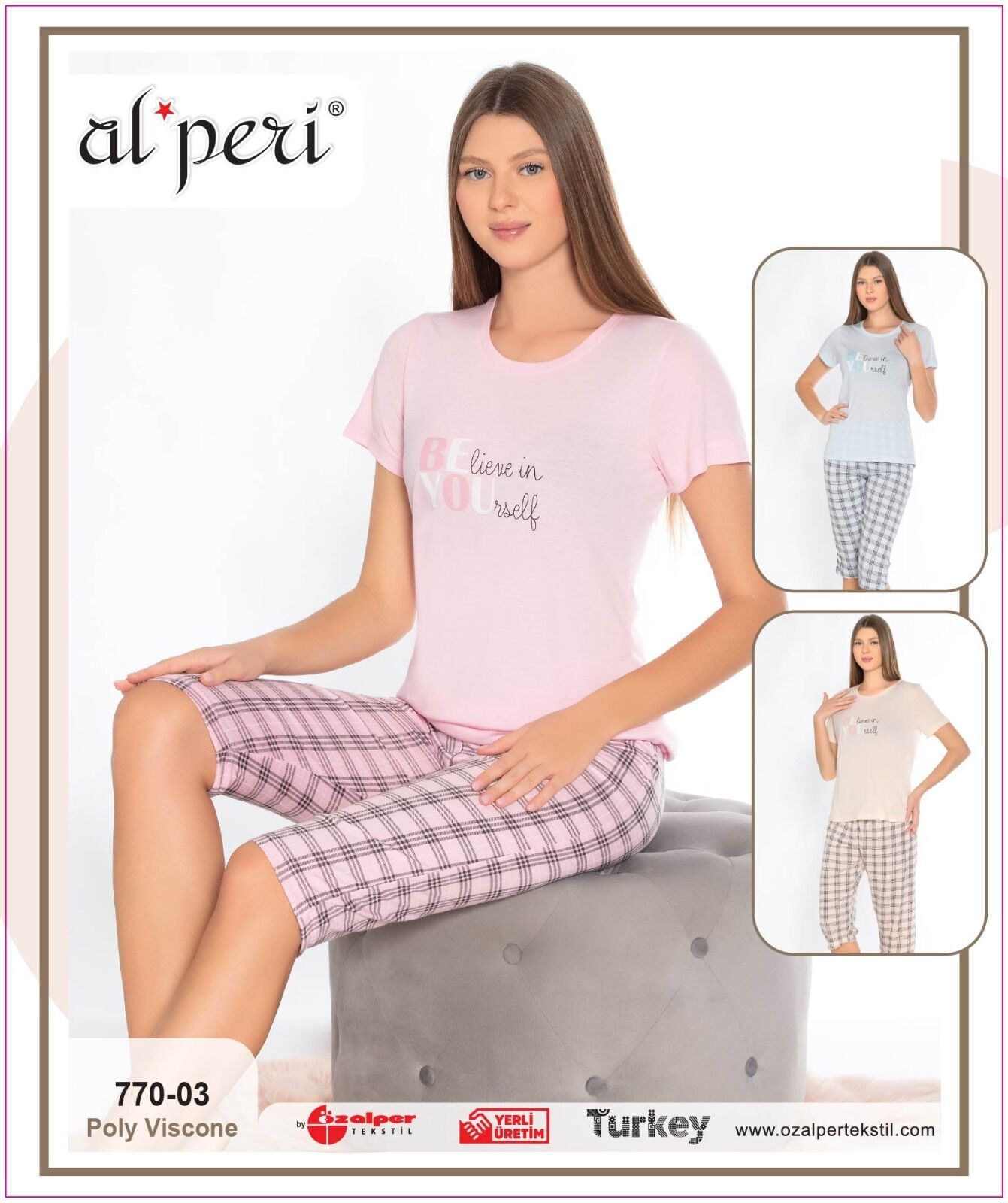 Alperi 770-03 (M-L-XL-XXL) Bayan Kısa Kollu Kapri Pijama Takım 4'lü
