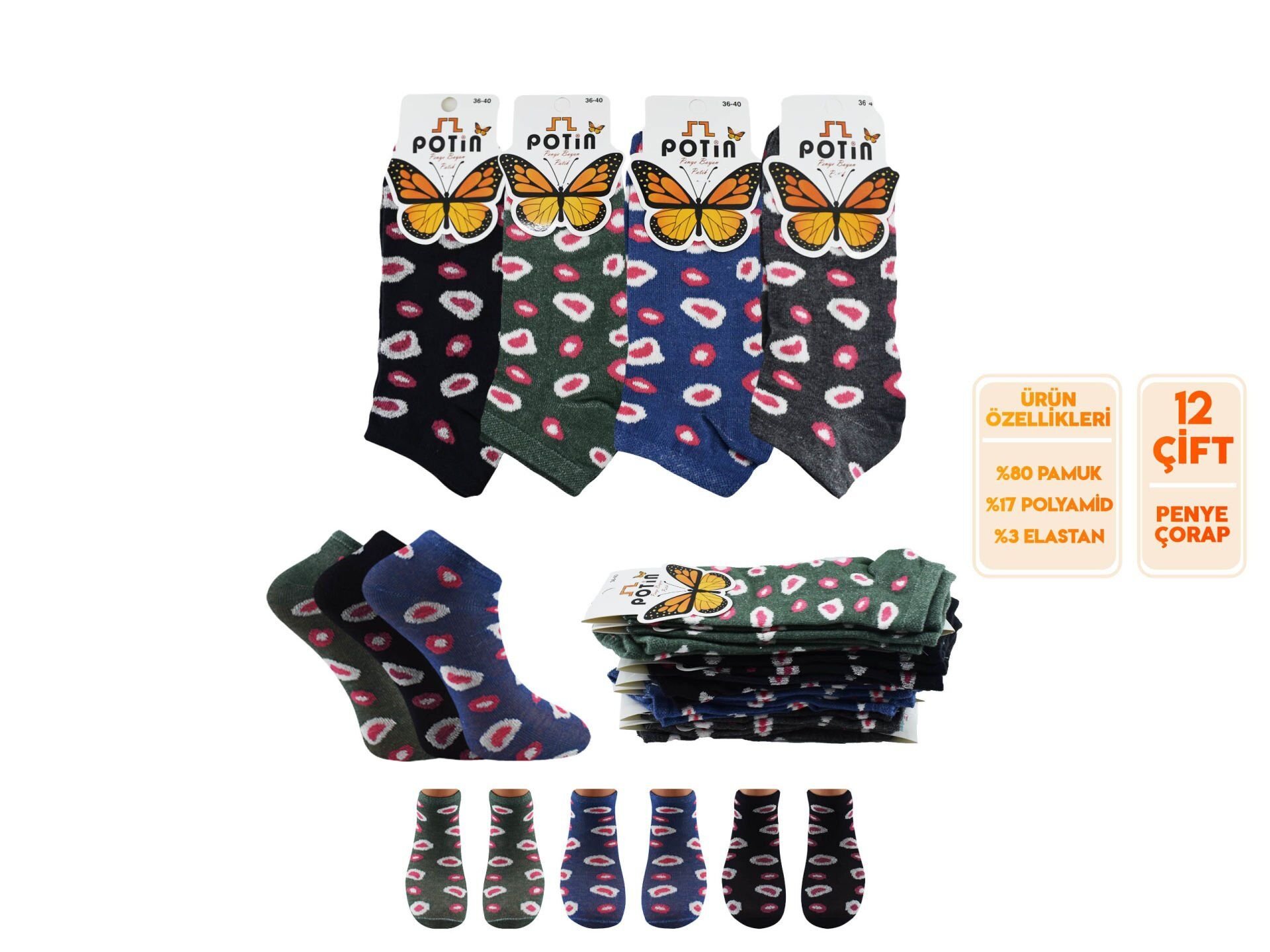 Potin 4-1 Penye Pamuklu Bayan Patik 12'li