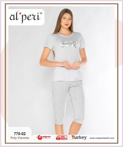 Alperi 770-02 (M-L-XL-XXL) Bayan Kısa Kollu Kapri Pijama Takım 4'lü
