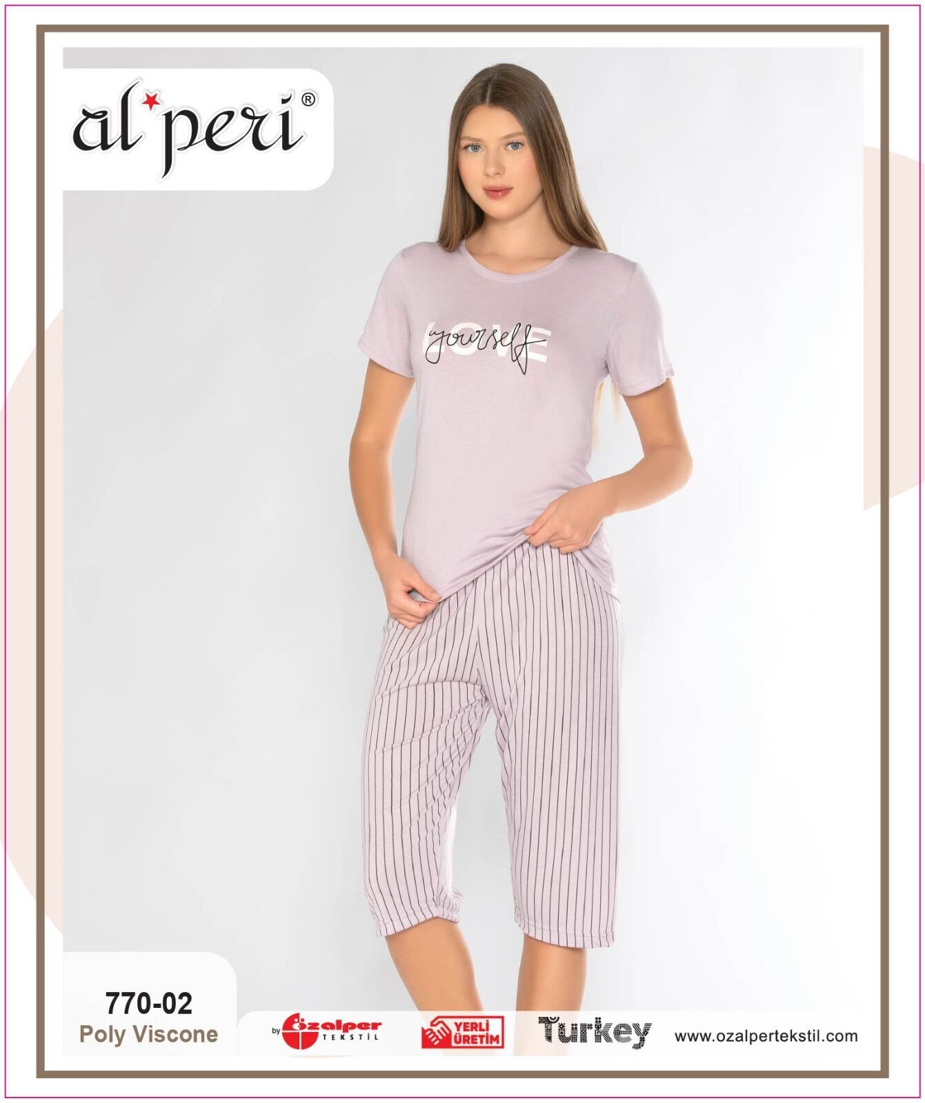 Alperi 770-02 (M-L-XL-XXL) Bayan Kısa Kollu Kapri Pijama Takım 4'lü