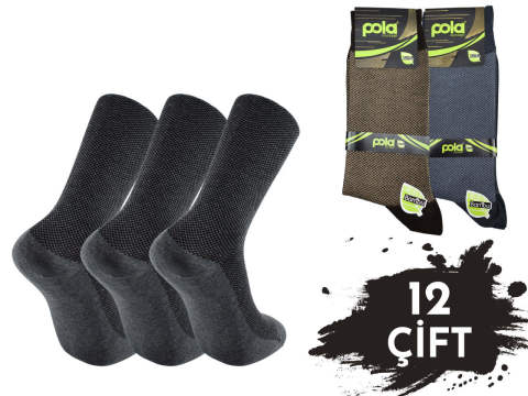 Pola 1515 Dört Mevsim Likralı Erkek Bambu Çorap 12'li