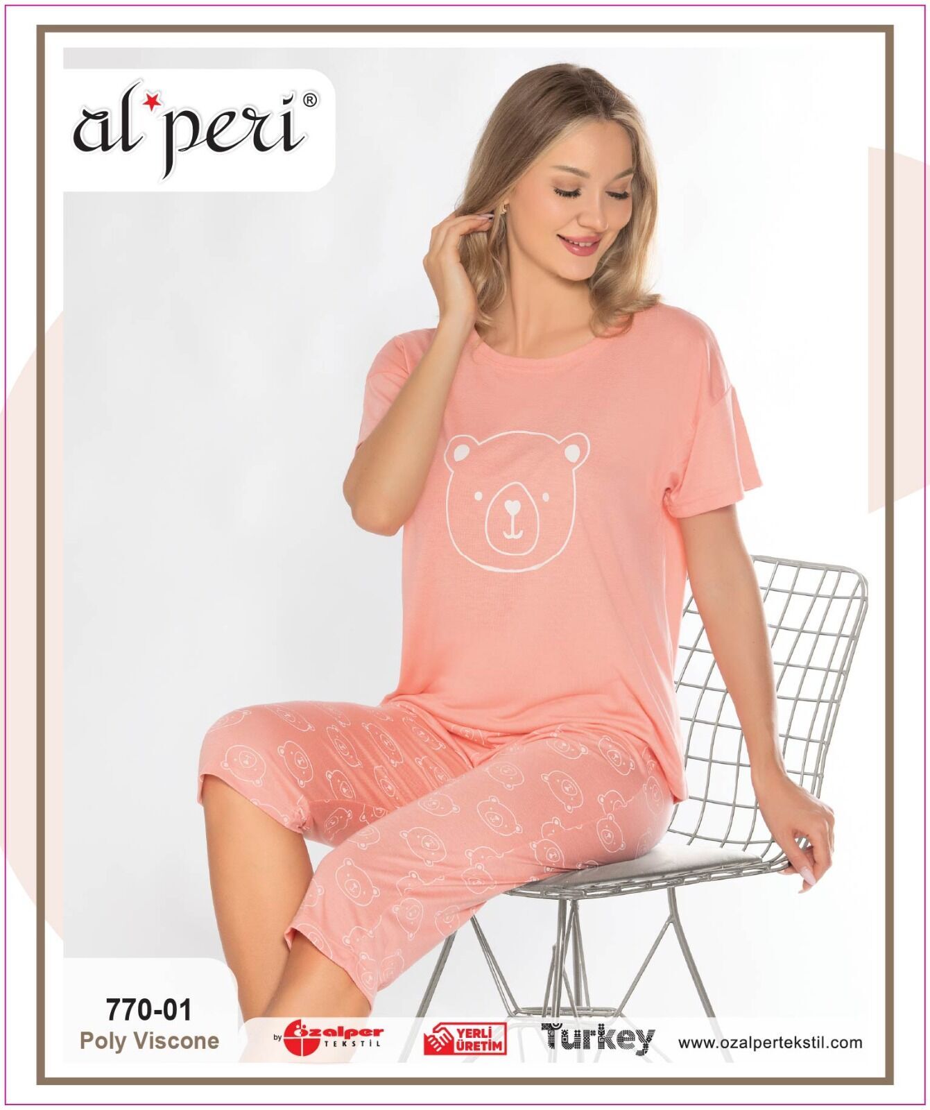 Alperi 770-01 (M-L-XL-XXL) Bayan Kısa Kollu Kapri Pijama Takım 4'lü