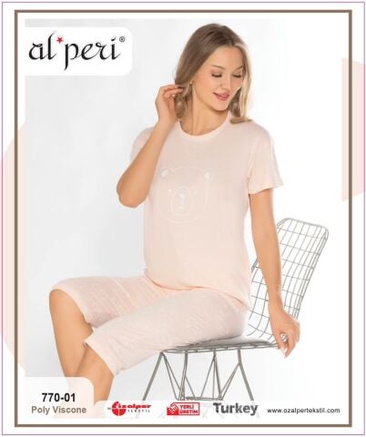 Alperi 770-01 (M-L-XL-XXL) Bayan Kısa Kollu Kapri Pijama Takım 4'lü