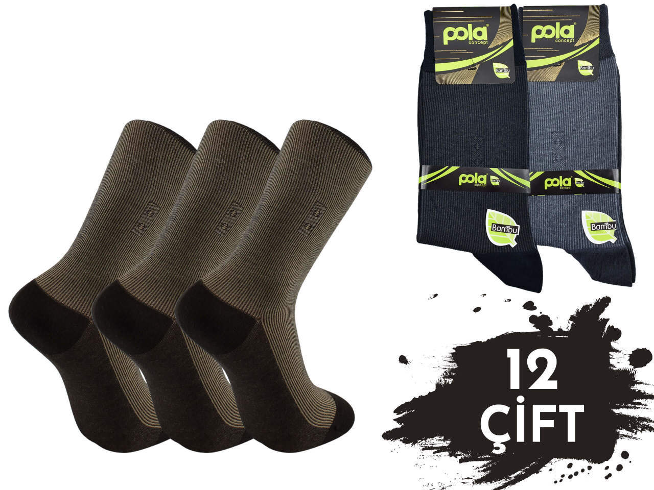 Pola 1514 Dört Mevsim Likralı Erkek Bambu Çorap 12'li