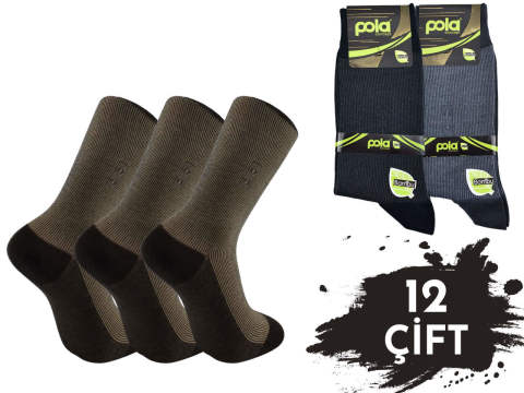 Pola 1514 Dört Mevsim Likralı Erkek Bambu Çorap 12'li