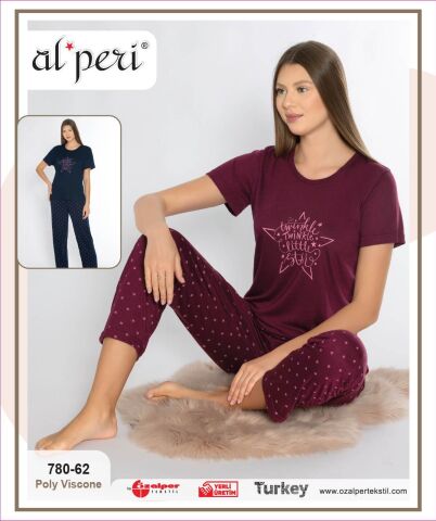 Alperi 780-62 (M-L-XL-XXL) Bayan Kısa Kollu Pijama Takım 4'lü