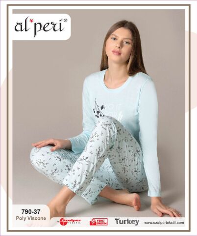 Alperi 790-37 (M-L-XL-XXL) Bayan Uzun Kollu Pijama Takım 4'lü