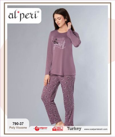Alperi 790-37 (M-L-XL-XXL) Bayan Uzun Kollu Pijama Takım 4'lü