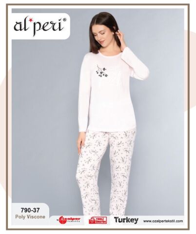 Alperi 790-37 (M-L-XL-XXL) Bayan Uzun Kollu Pijama Takım 4'lü