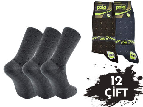 Pola 1513 Dört Mevsim Likralı Erkek Bambu Çorap 12'li