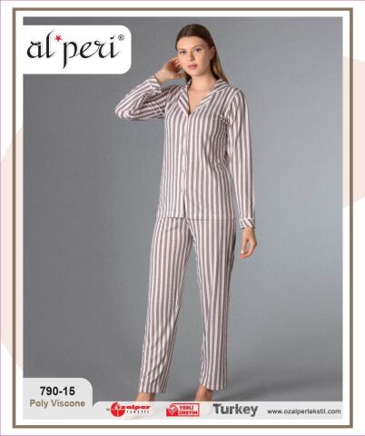 Alperi 790-15 (M-L-XL-XXL) Bayan Uzun Kollu Pijama Takım 4'lü