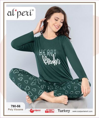 Alperi 790-56 (M-L-XL-XXL) Bayan Uzun Kollu Pijama Takım 4'lü