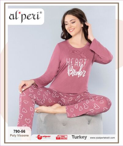 Alperi 790-56 (M-L-XL-XXL) Bayan Uzun Kollu Pijama Takım 4'lü