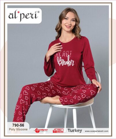 Alperi 790-56 (M-L-XL-XXL) Bayan Uzun Kollu Pijama Takım 4'lü