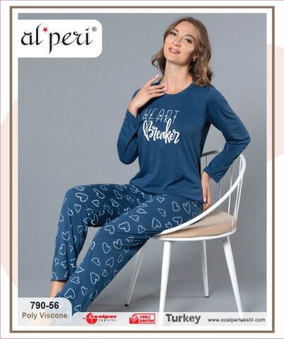 Alperi 790-56 (M-L-XL-XXL) Bayan Uzun Kollu Pijama Takım 4'lü