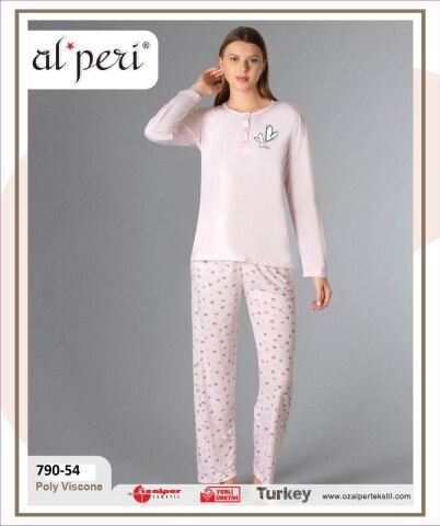 Alperi 790-54 (M-L-XL-XXL) Bayan Uzun Kollu Pijama Takım 4'lü