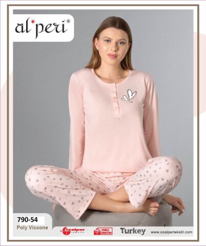 Alperi 790-54 (M-L-XL-XXL) Bayan Uzun Kollu Pijama Takım 4'lü