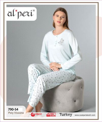 Alperi 790-54 (M-L-XL-XXL) Bayan Uzun Kollu Pijama Takım 4'lü