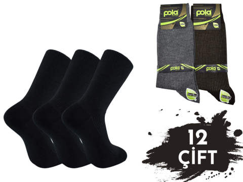 Pola 1508 Dört Mevsim Likralı Erkek Bambu Çorap 12'li