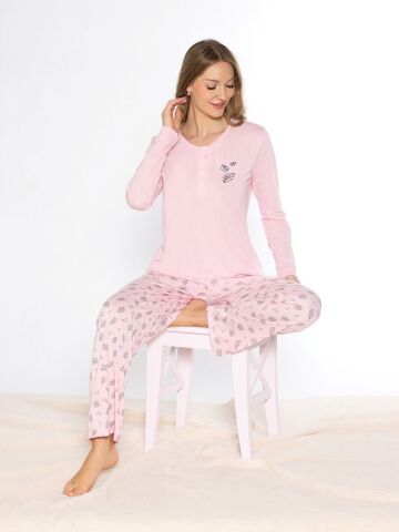 Alperi 790-77 (M-L-XL-XXL) Bayan Uzun Kollu Pijama Takım 4'lü
